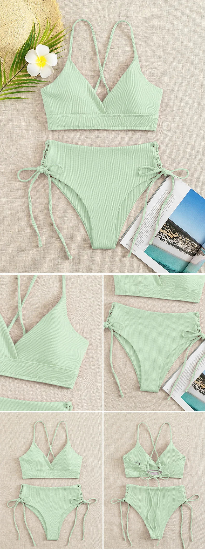 V-Neck Split Bikini Set for Women Swimsuit Lace Up Triangular Beach Swimwear Bathing Suit The Clothing Company Sydney