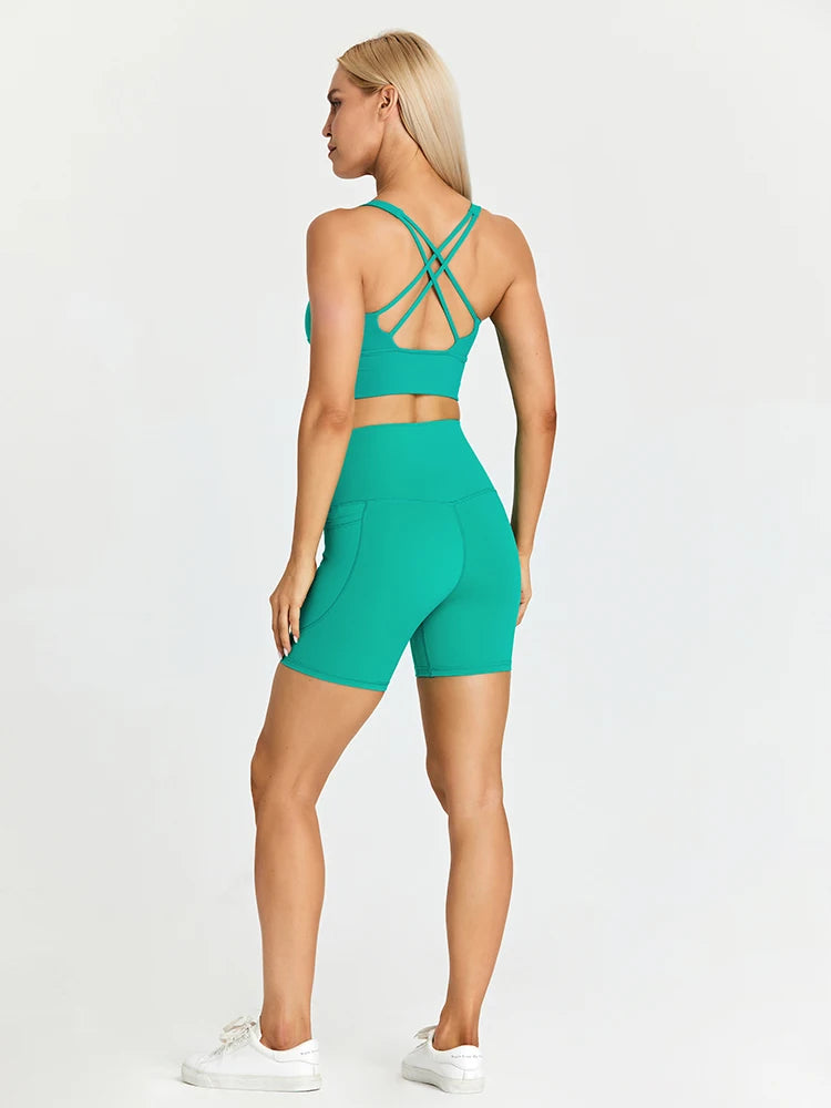 Yoga Shorts Set Women Fitness Suit 2 Piece Sports Gym Wear Workout Clothes Running Sportswear Sport Outfit The Clothing Company Sydney