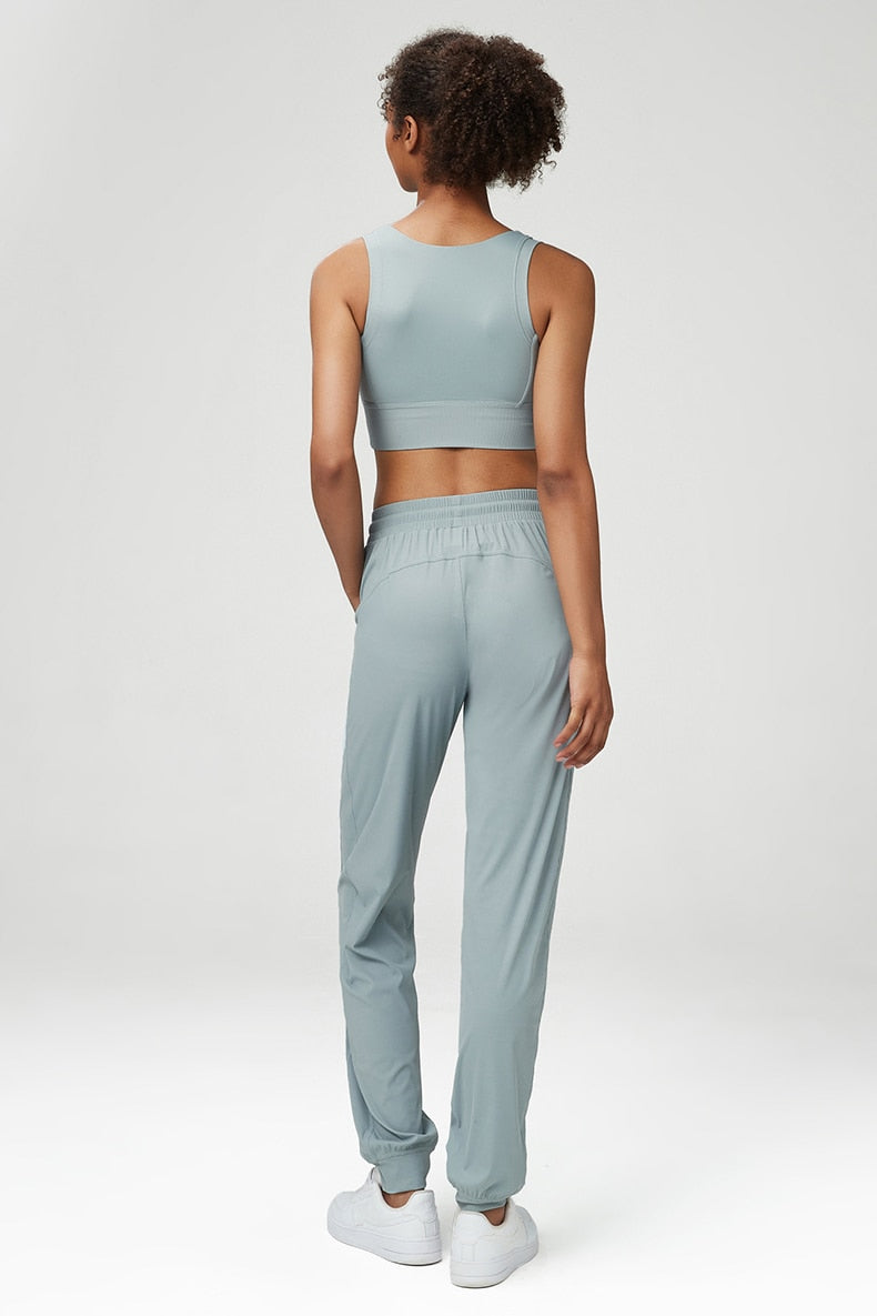 Two Piece Workout Yoga Suit Women Solid Color Breathable Running Sportswear SBra Joggers Pants Athletic Wear Gym Clothes The Clothing Company Sydney