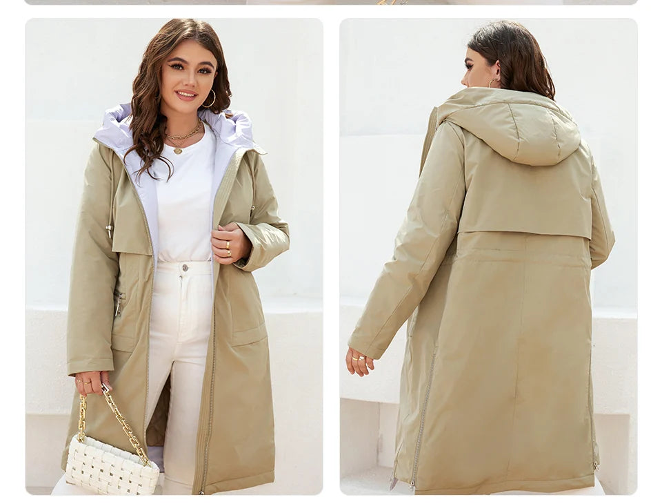 Women's jacket spring zipper long trench hooded outwear parka coat - The Clothing Company Sydney