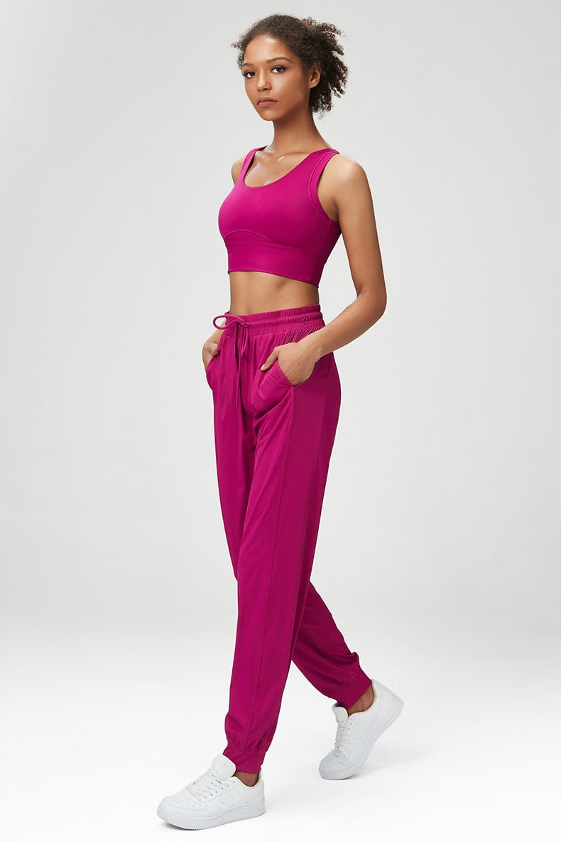 Two Piece Workout Yoga Suit Women Solid Color Breathable Running Sportswear SBra Joggers Pants Athletic Wear Gym Clothes The Clothing Company Sydney