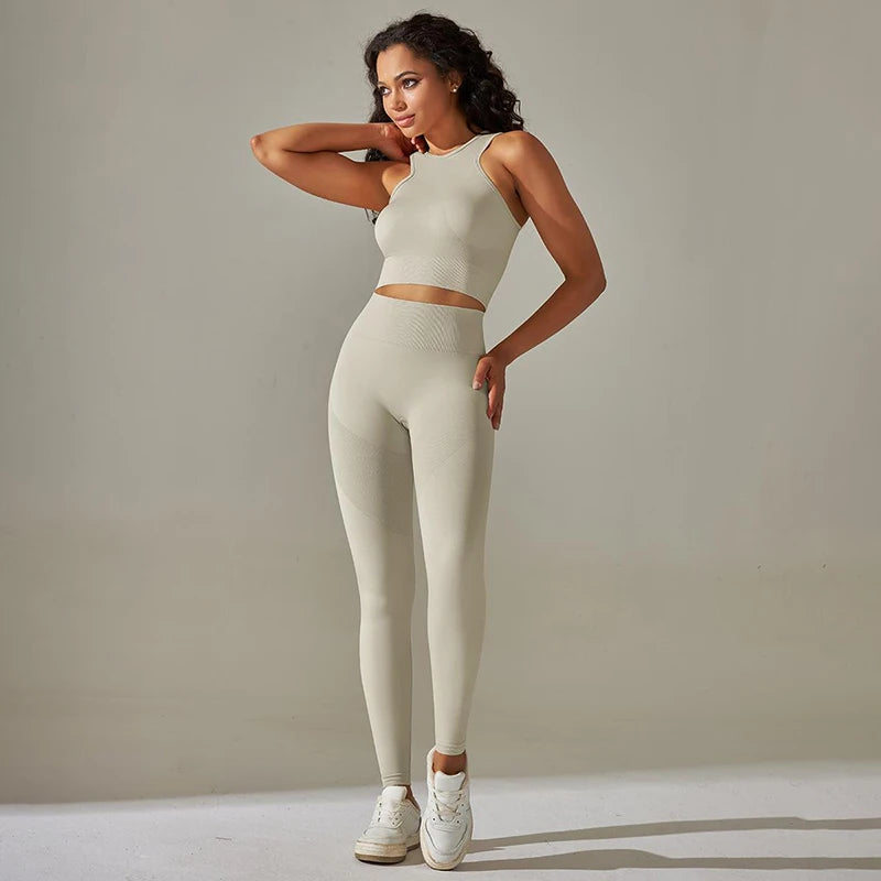 2 Piece Nylon Tracksuits Women's Yoga Set Sports Suit Sports Vest Gym Leggings Suit Seamless Workout Clothes Gymwear - The Clothing Company Sydney