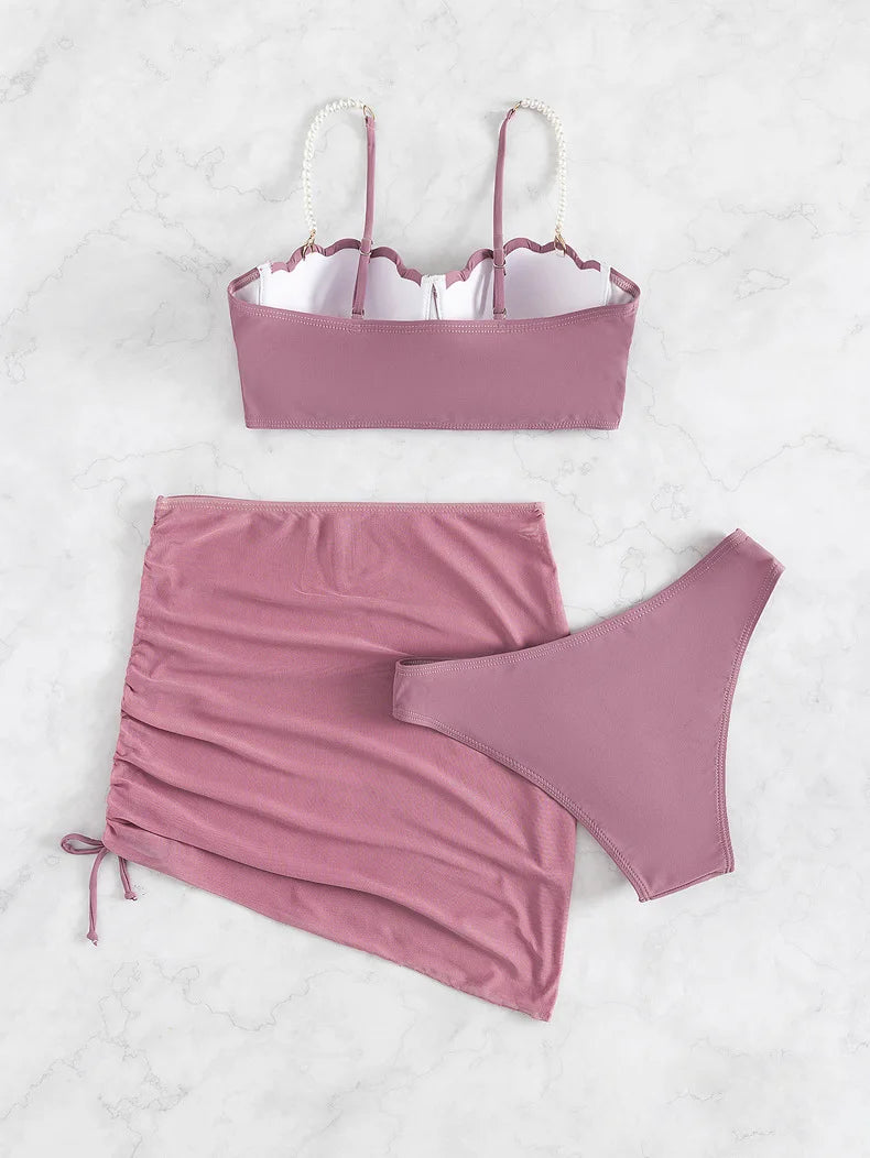 3 Piece Women's Swimsuit Off Shoulder Suspender Pure Cotton Fashion Backless Beach Split Swimwear - The Clothing Company Sydney