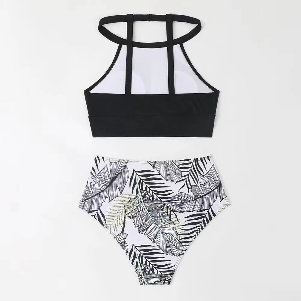 Light Purple High Waist Bikini High Neck Swimsuit Female Two Piece Swimwear Women Print Beach Wear Bathing Suit - The Clothing Company Sydney