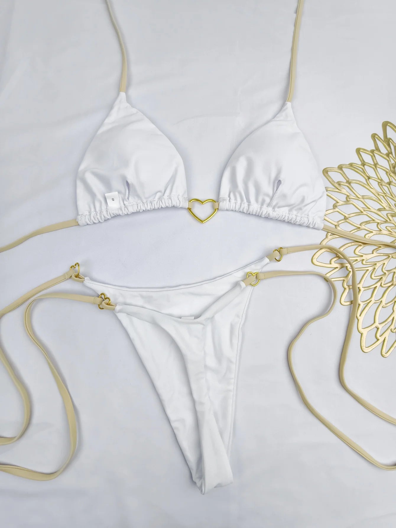 Women's White Bikini Low Waist Lace-up Swimsuit Two-piece Set Swimwear - The Clothing Company Sydney