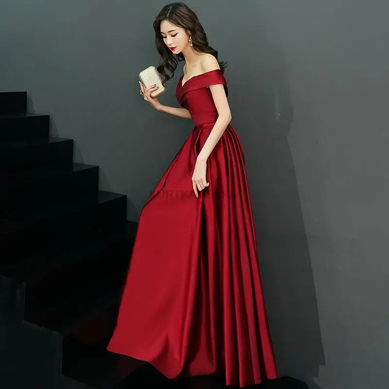 Elegant Formal Boat Neck Satin Wedding Bridesmaid Maxi Long Prom Evening Cocktail Party Summer Dresses - The Clothing Company Sydney