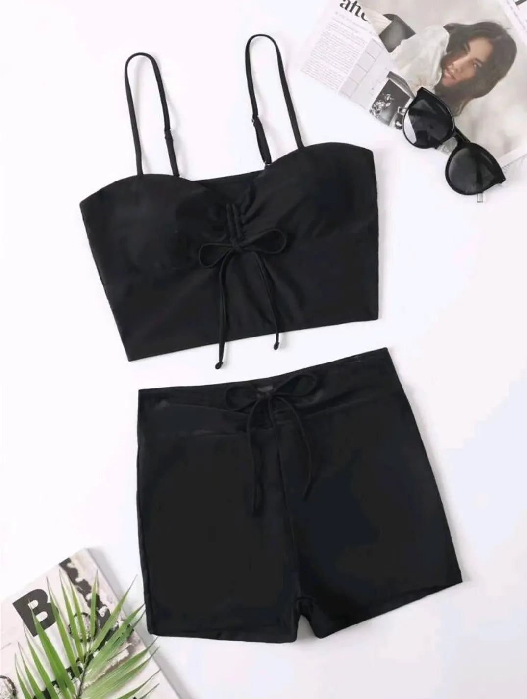 2 Piece Drawstring Front Shorts Bikinis High Waist Swimsuit Women Swimwear Bathers Bathing Swimming Swim Suit Beachwear - The Clothing Company Sydney