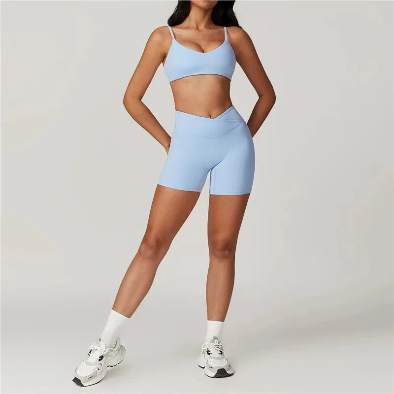 Quick-Dry Yoga 2 Piece Suit Outer Wear Running Sports Short Sleeves Women's Backless Fitness Wear Green Gym Clothing The Clothing Company Sydney