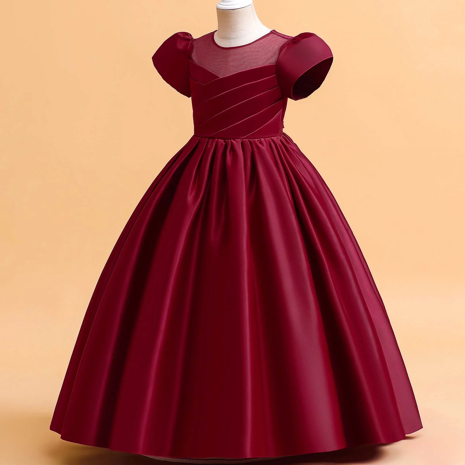 Little Big Girls Elegant Princess Puff Sleeves Satin Flower Girl Wedding Birthday Party Formal Dress - The Clothing Company Sydney