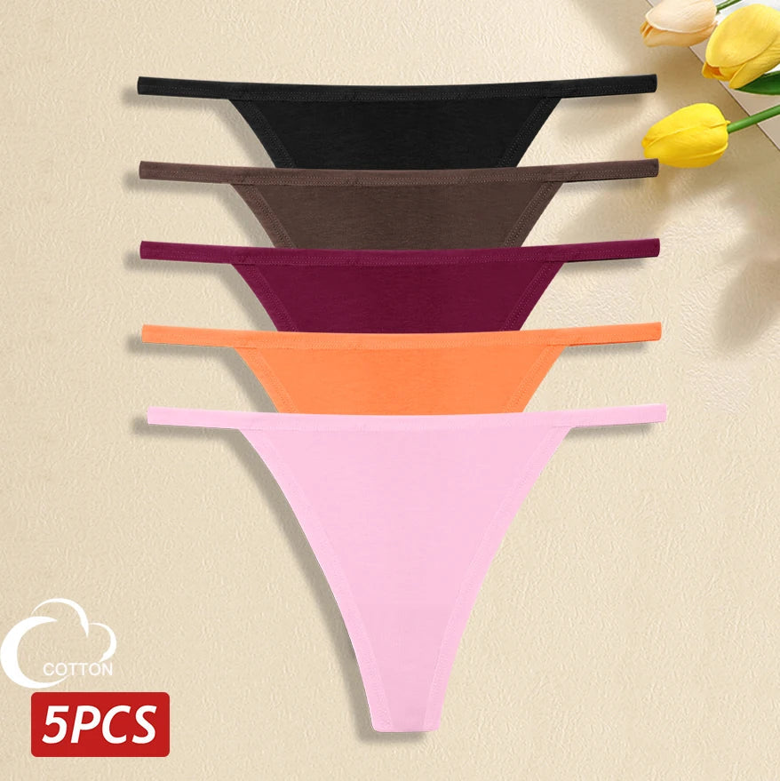 5 Pack Women's Cotton Panties Underwear Low Waist G-String Thongs Breathable Lingerie Set The Clothing Company Sydney