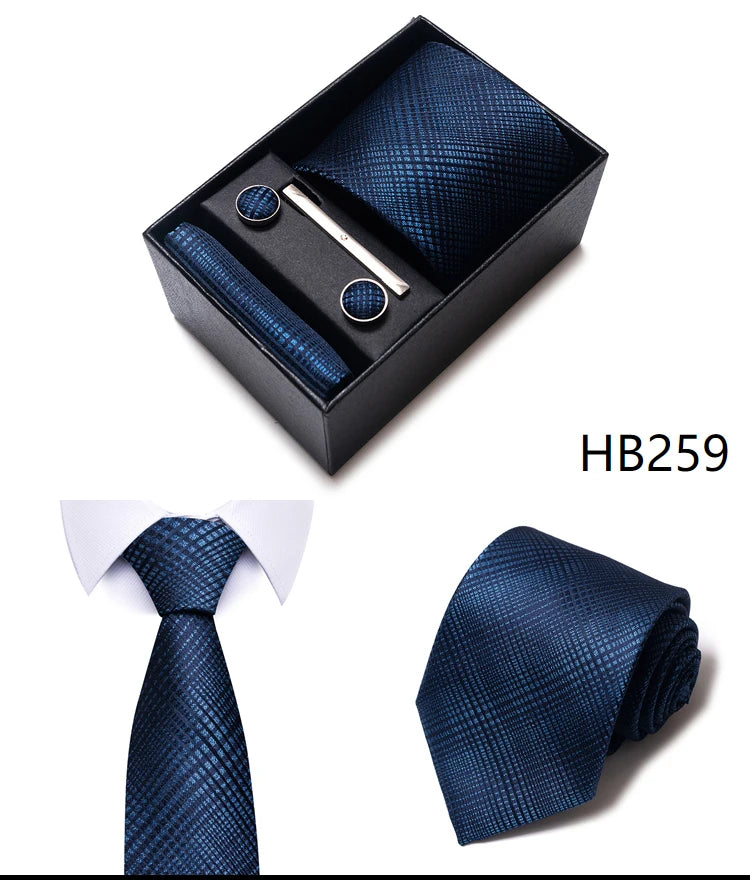 4 Piece Tie Handkerchief Cufflink Set For Men Necktie Holiday Gift Box Blue Gold Suit Accessories Slim Wedding Set The Clothing Company Sydney