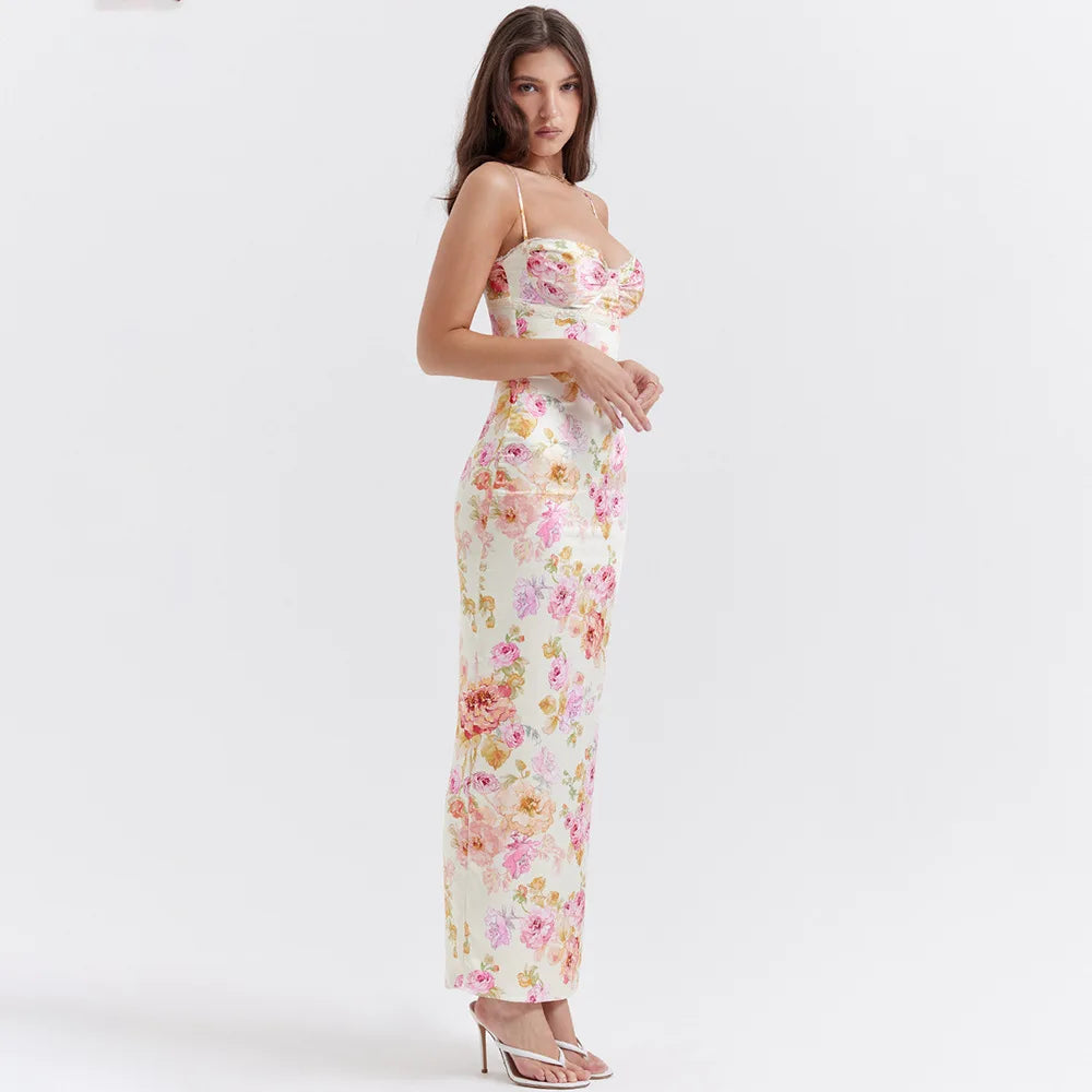 Summer Spaghetti Strap Floral Print Party Dresses Elegant Maxi Bodycon Wedding Guest Holiday Dress The Clothing Company Sydney