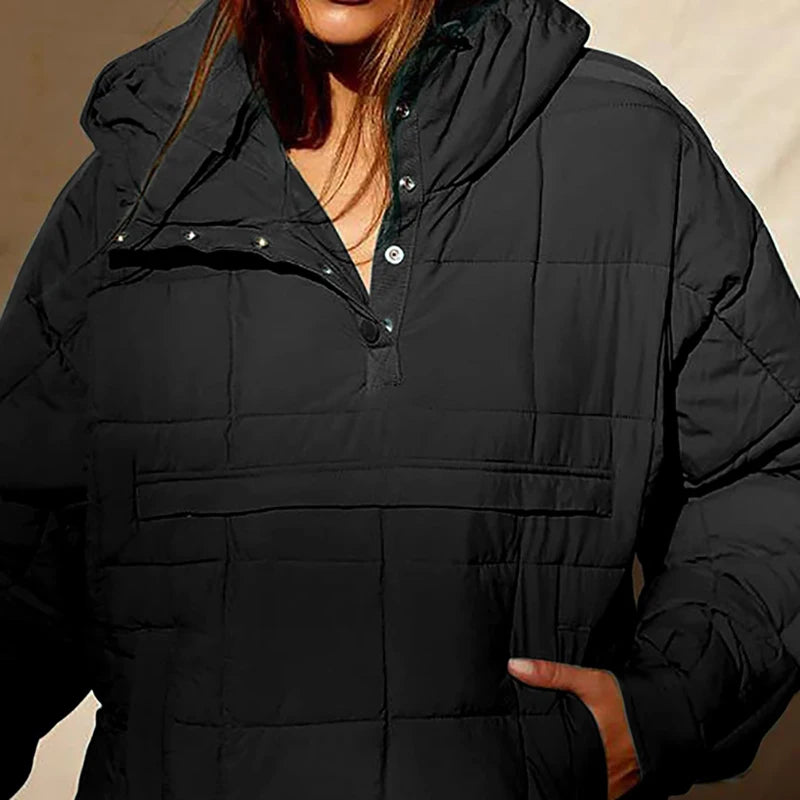 Autumn Winter Padded Jacket For Women Fashion Pockets Long Sleeves Hooded Pullovers Casual Coat - The Clothing Company Sydney