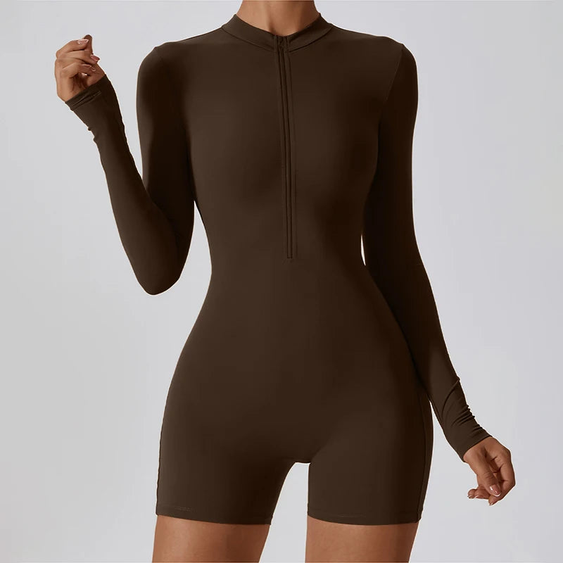Summer Zipper Workout Jumpsuit Sports Overalls Women Gym Clothing Running Fitness Suits Gym Tracksuit Short Sportswear Yoga Set - The Clothing Company Sydney
