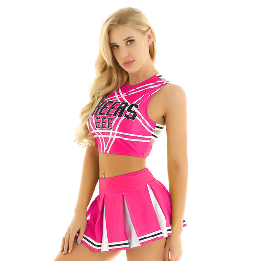 Women's Cheerleading Uniform Cosplay Set Backless Crop Top Mini Pleated Skirt Carnival Party Halloween Costume - The Clothing Company Sydney