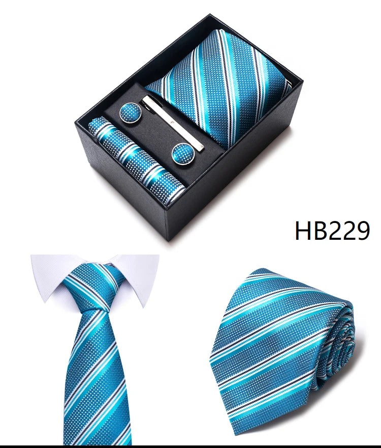 4 Piece Tie Handkerchief Cufflink Set For Men Necktie Holiday Gift Box Blue Gold Suit Accessories Slim Wedding Set The Clothing Company Sydney