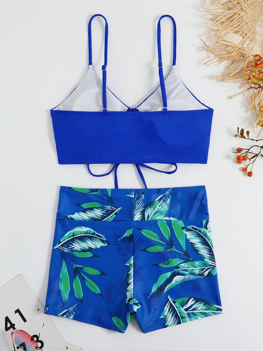 2 Piece Drawstring Front Shorts Bikinis High Waist Swimsuit Women Swimwear Bathers Bathing Swimming Swim Suit Beachwear - The Clothing Company Sydney