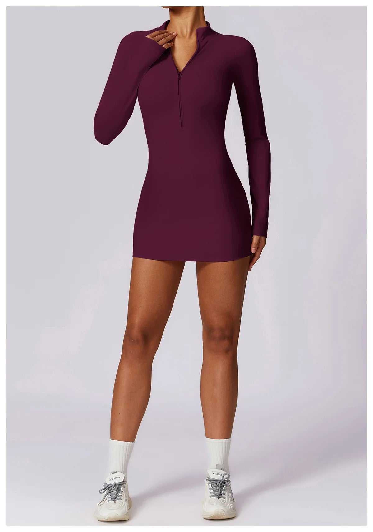 Zipper Long Sleeve JumpSuits Women Workout Tracksuit Short Skirt Sportswear Yoga Set Fitness Bodysuit Gym Clothes Yoga Suit - The Clothing Company Sydney