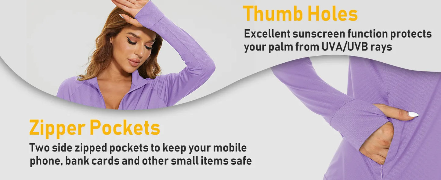 UPF 50+ Sun Protection Summer Shirts Women's Long Sleeve Shirts Full Zip Casual Jackets Zipper Pockets Golf Athlete Tops The Clothing Company Sydney