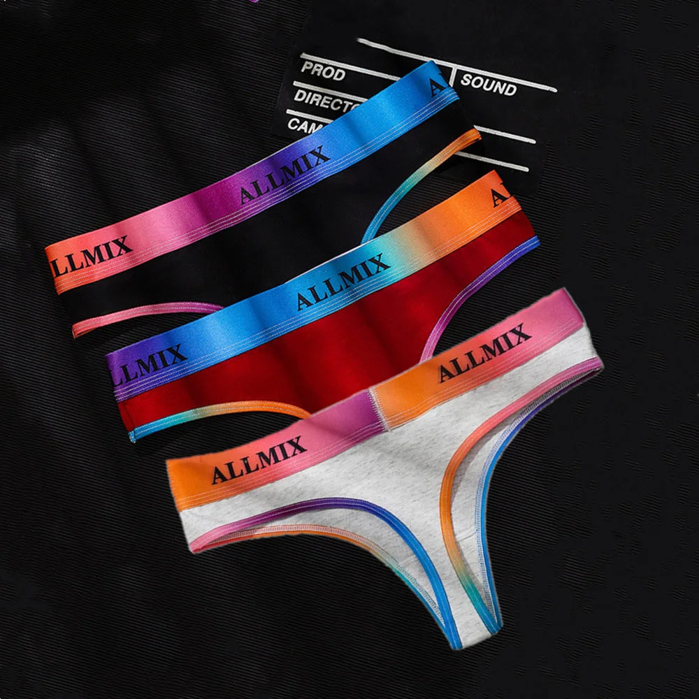 2 Pack Panties Cotton for Women Thong Rainbow Colour Underwear Ladies Elasticity G-string Briefs - The Clothing Company Sydney