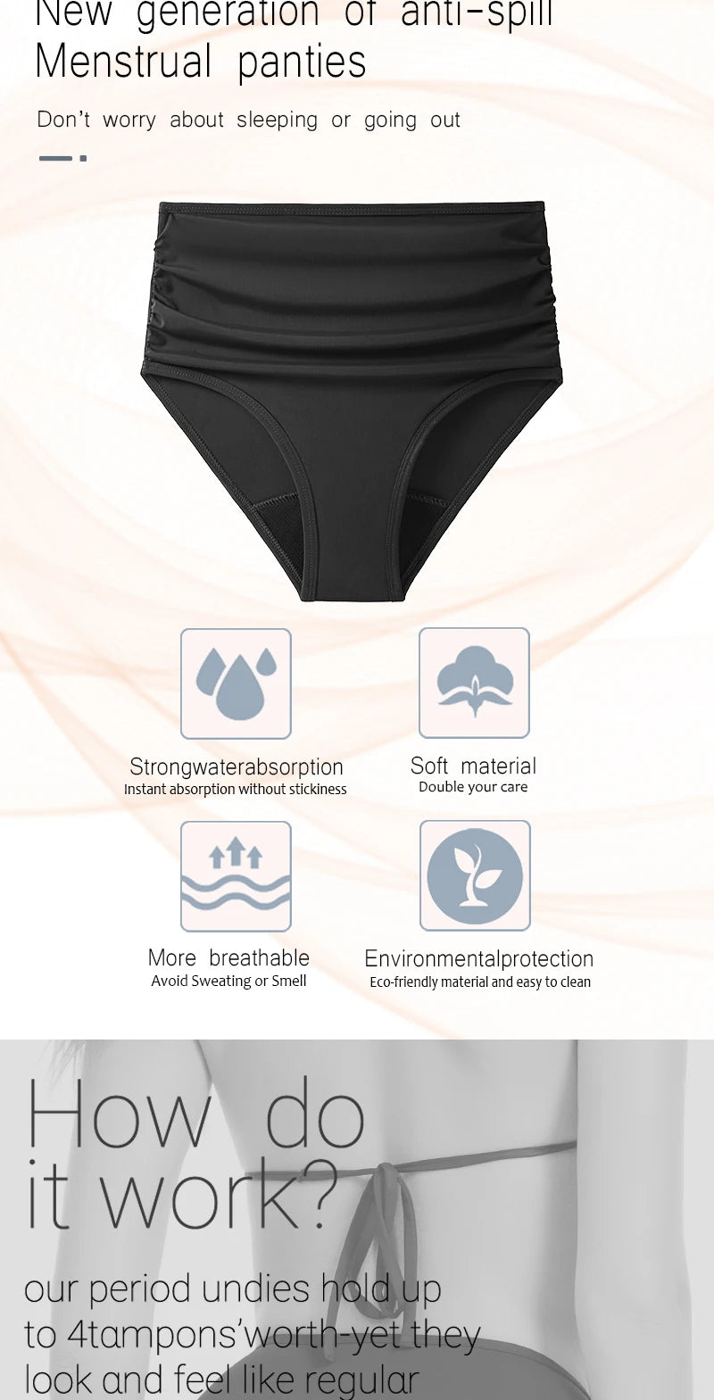 4-Layer Leak Proof Period Swimwear Bikini Bottoms Absorbent Beachwear Panties Plus Size Menstrual Swimsuit - The Clothing Company Sydney