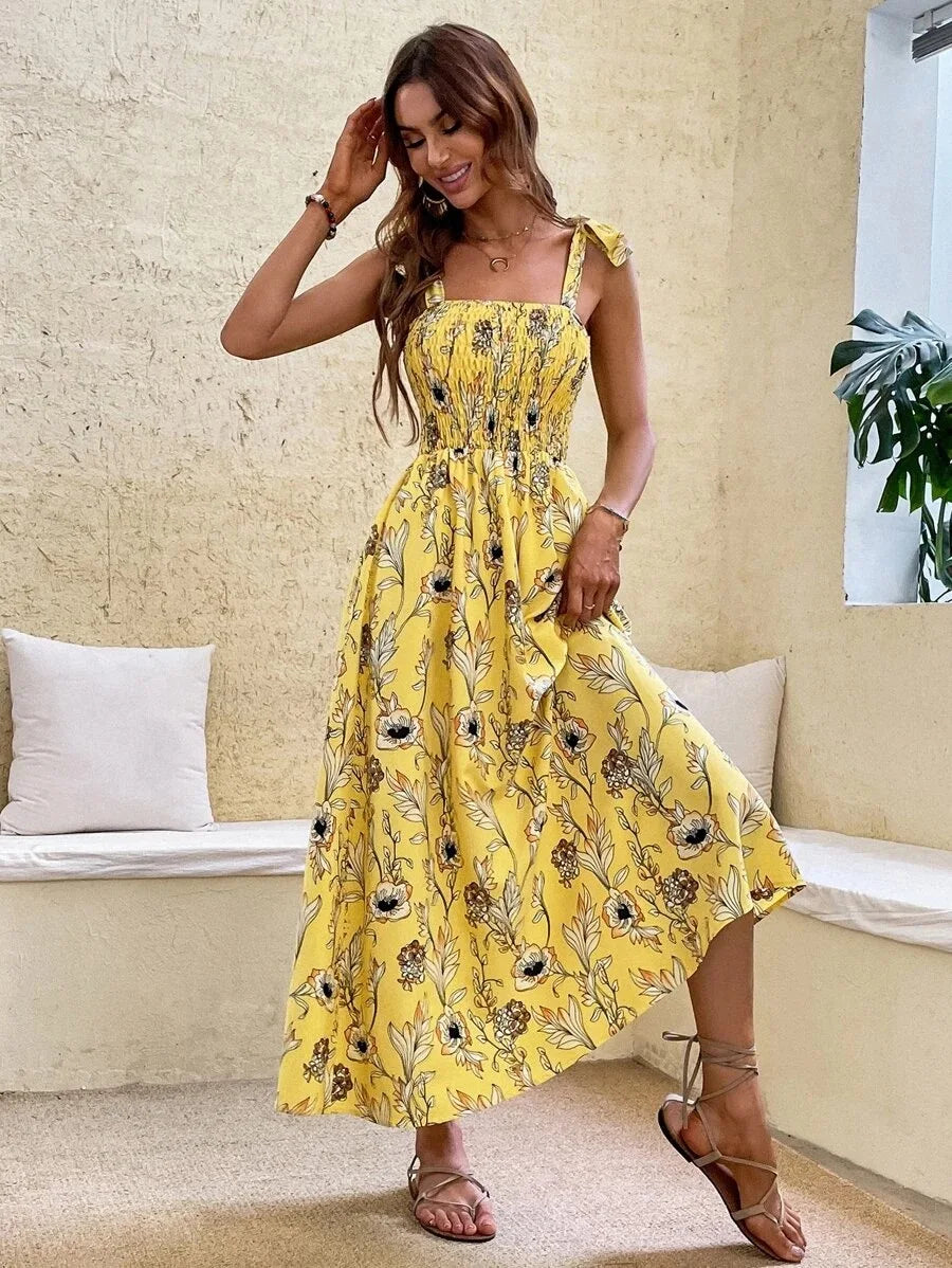 Floral Long Dress Women's Backless Sleeveless Bandage Beach Sundress Casual Green Summer Ladies Dresses - The Clothing Company Sydney