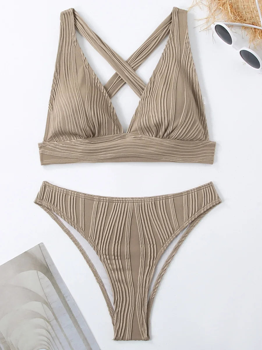 2 Piece Wrinkled Crinkled Bikini Swimwear Swimsuit Two-pieces Bikini Set High Cut Bathing Suit Swim Beach Wear The Clothing Company Sydney