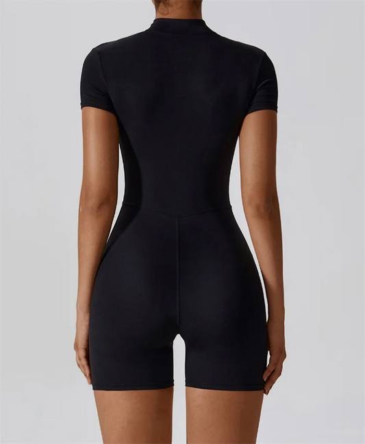 One-piece yoga suit with stand up collar half zipper Short Sleeved fitness jumpsuit Sportswear Playsuit - The Clothing Company Sydney