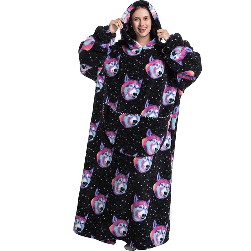 Super Long Hoodie Blanket Flannel Blanket with Sleeves Winter Hooded Sweatshirt Pullover Giant Oversized Blanket The Clothing Company Sydney