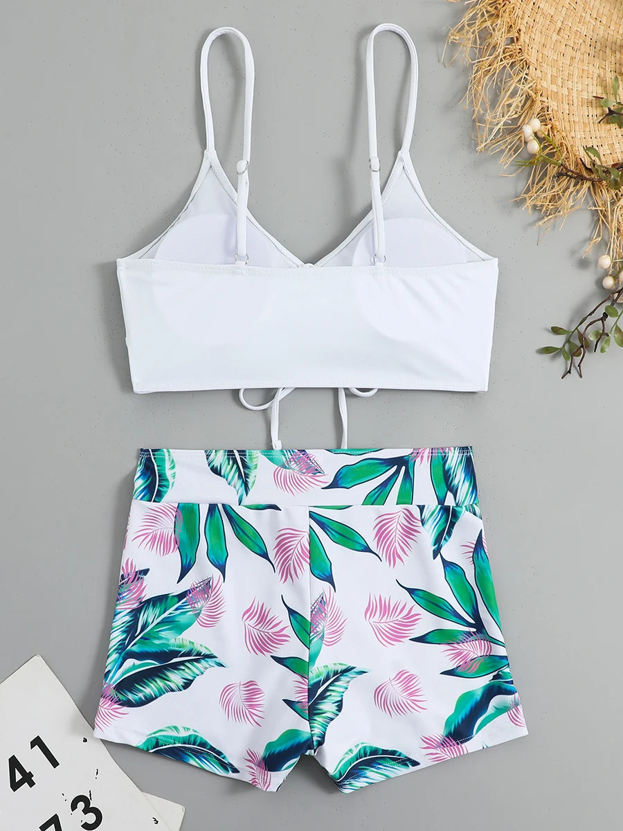 2 Piece Drawstring Front Shorts Bikinis High Waist Swimsuit Women Swimwear Bathers Bathing Swimming Swim Suit Beachwear - The Clothing Company Sydney