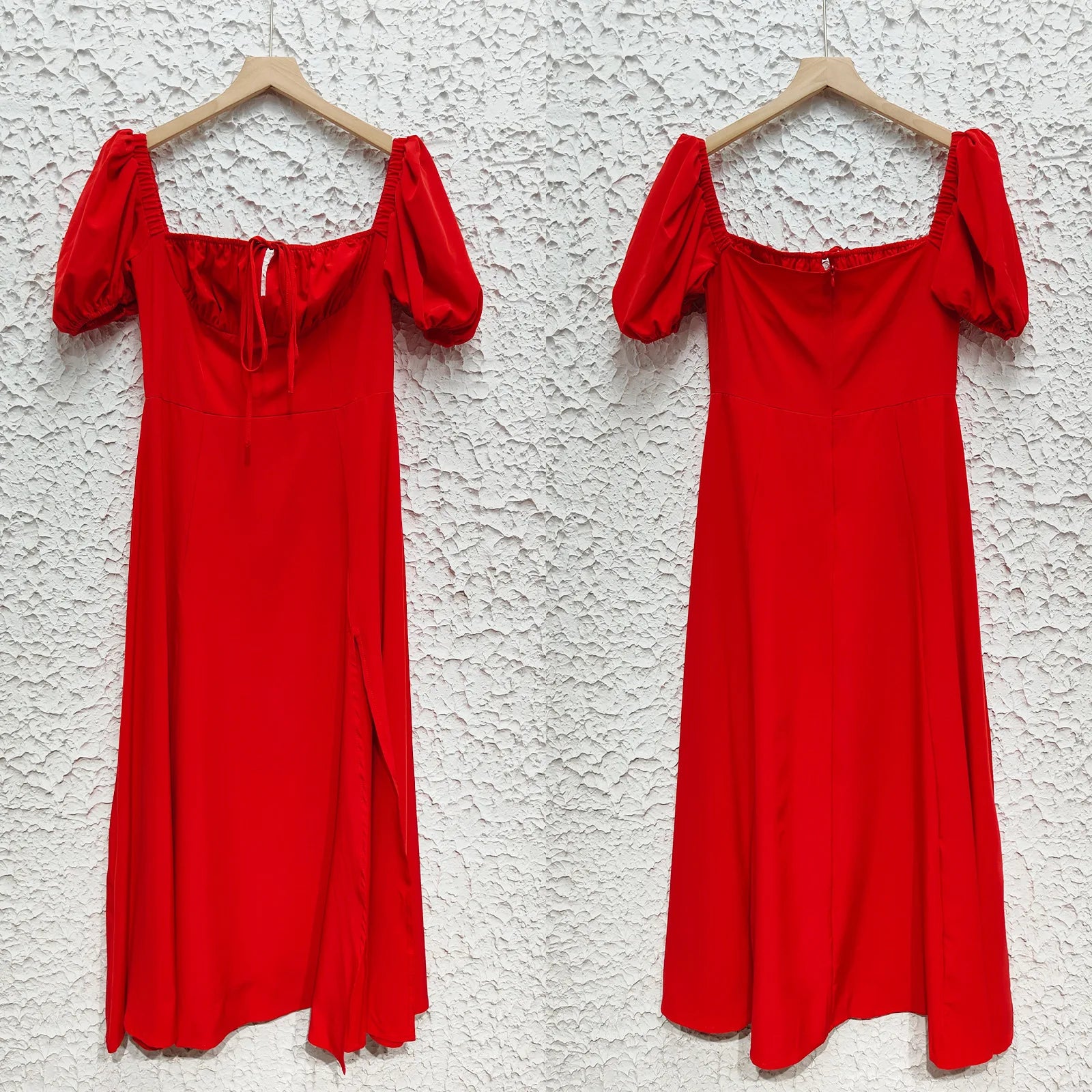 Women's Fashion Lace Up Simple Split Elegant Puff Sleeves A-line Dresses - The Clothing Company Sydney