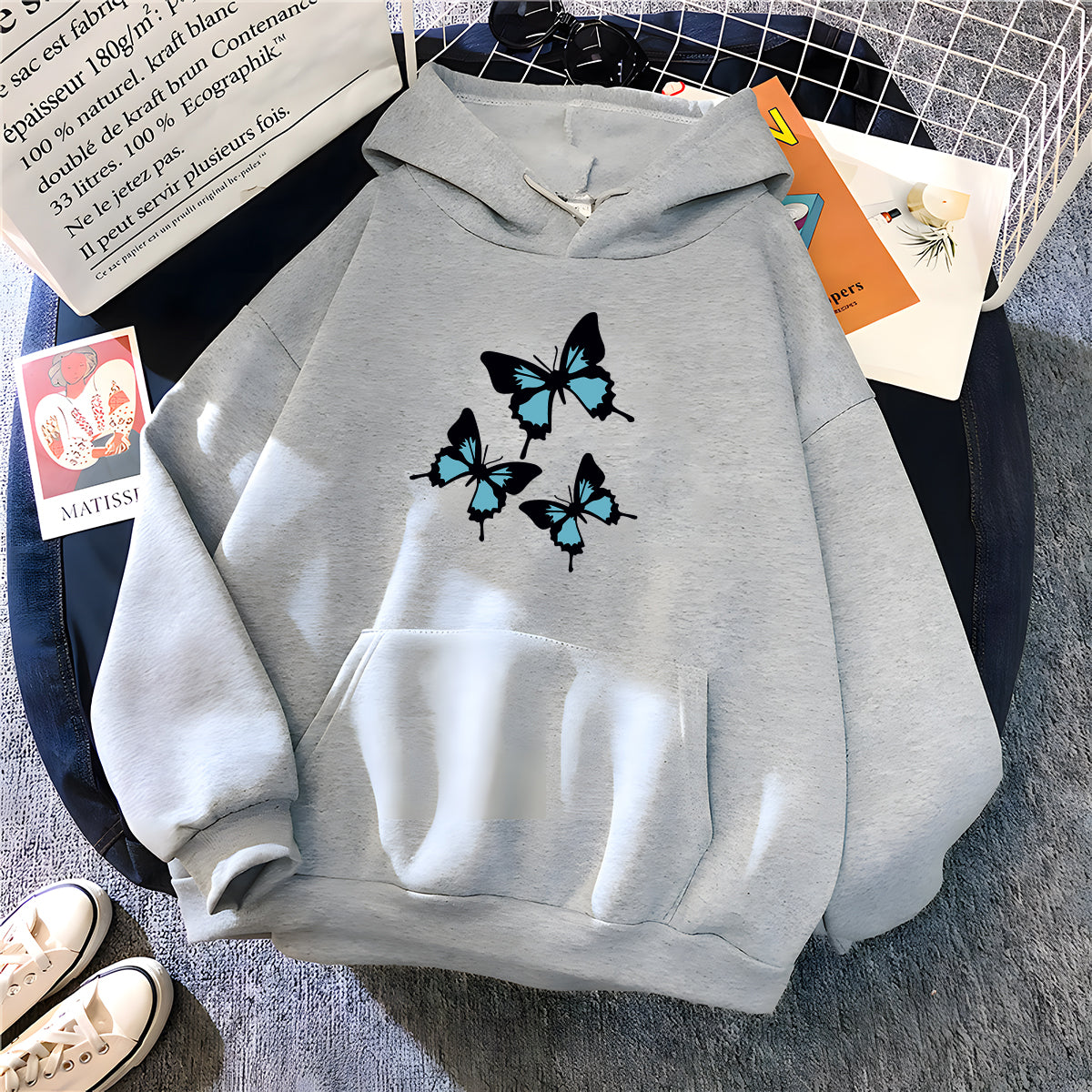 Butterflies Graphic Print Womens Long Sleeve Oversized Sweatshirt Streetwear Fleece Ladies Top - The Clothing Company Sydney