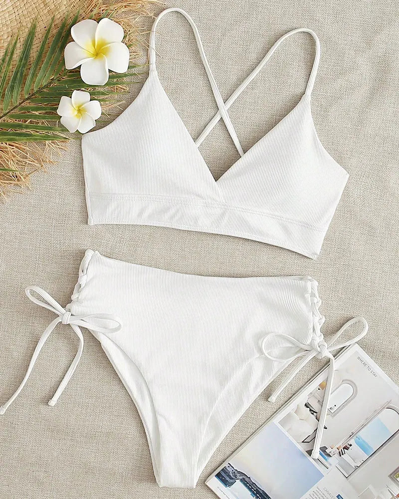 V-Neck Split Bikini Set for Women Swimsuit Lace Up Triangular Beach Swimwear Bathing Suit The Clothing Company Sydney