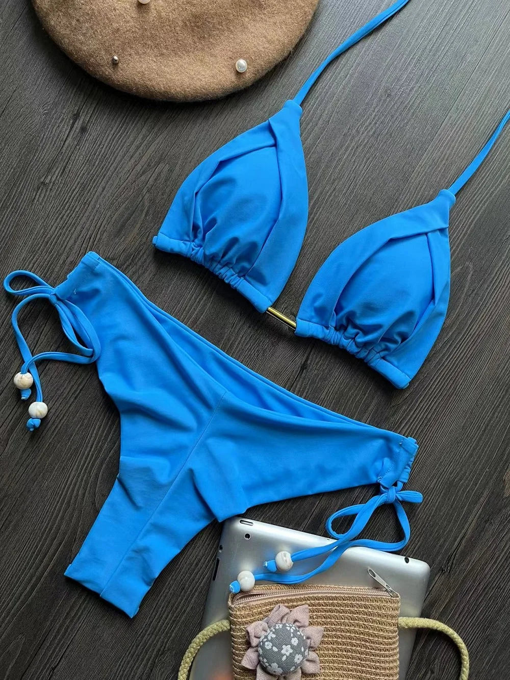 2 Piece Triangle Bathing Suit for Women Brazilian Bikinis Halter Swimwear Push Up Swimsuit Metal Chain Beach Bikini Set The Clothing Company Sydney
