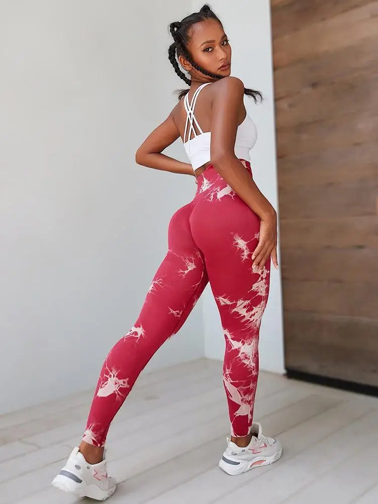 Hip Lifting Seamless Fitness Gym Leggings Tie-Dye Yoga Pants Women's Exercise Tights High Waist Workout Pants - The Clothing Company Sydney