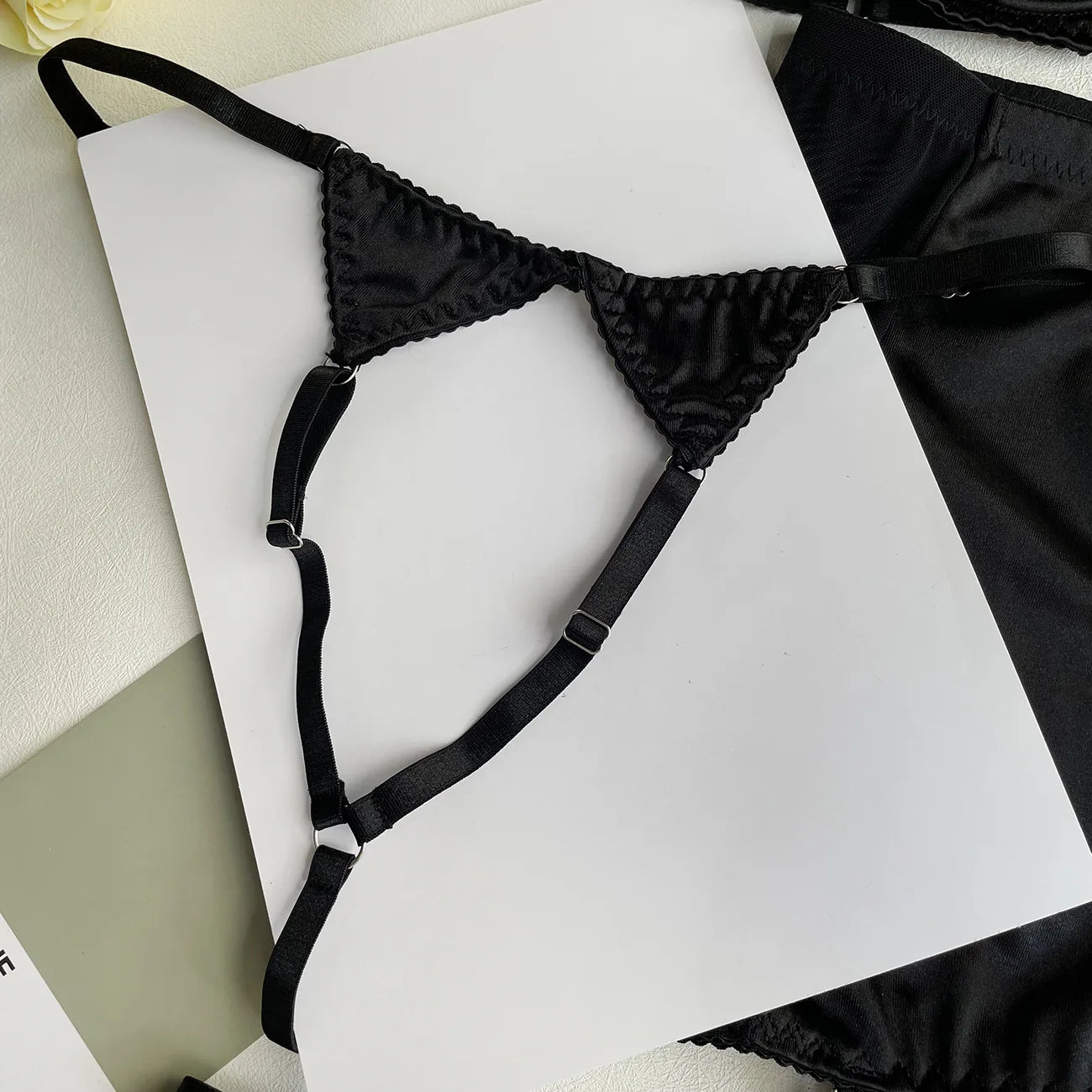 5 Piece Satin Lingerie Underwear Lace Seamless Intimate Skirt Bra And Briefs Outfit Set - The Clothing Company Sydney