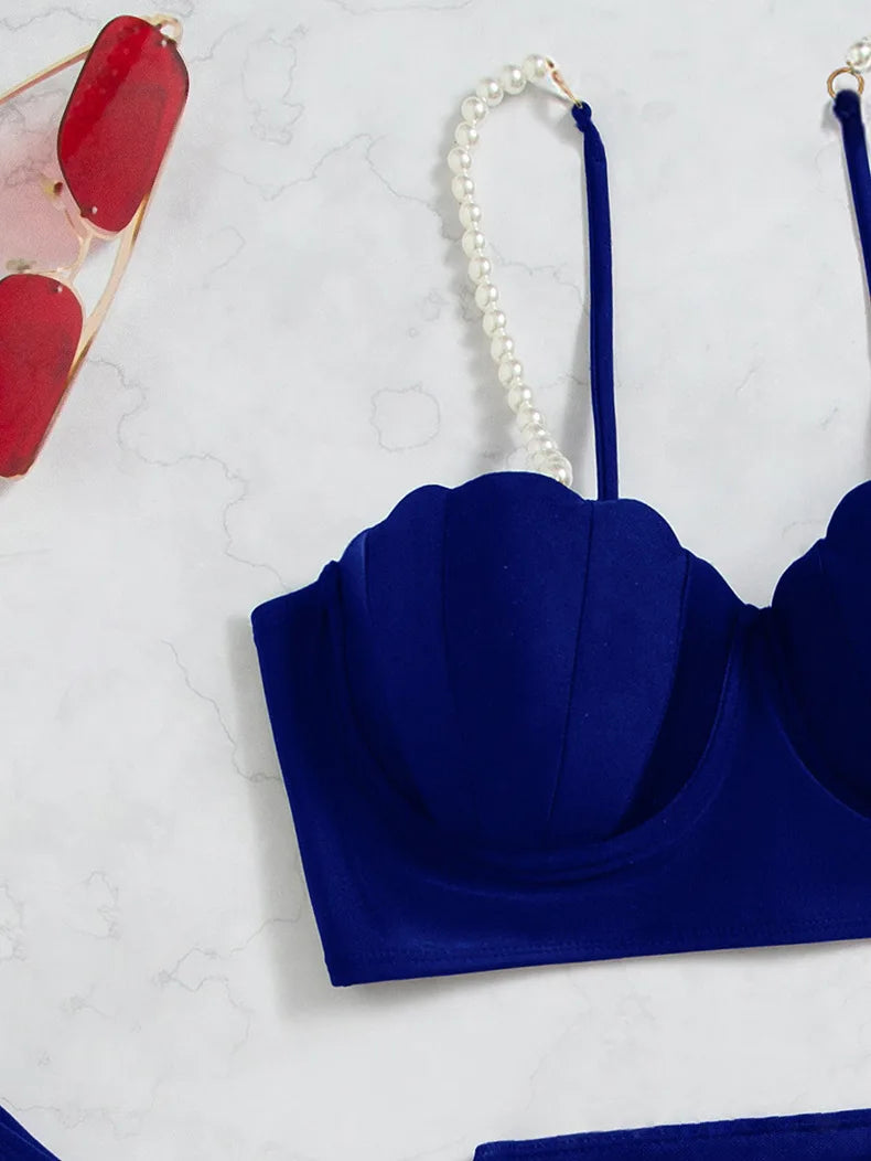 3 Piece Women's Swimsuit Off Shoulder Suspender Pure Cotton Fashion Backless Beach Split Swimwear - The Clothing Company Sydney