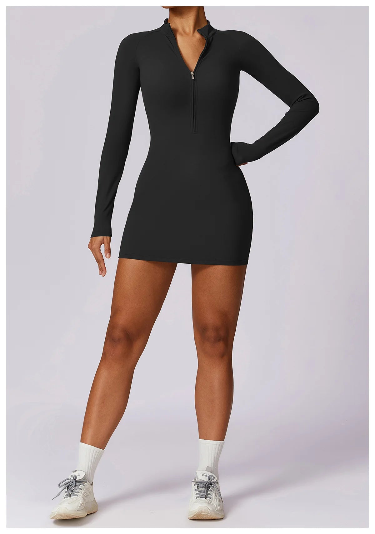 Zipper Long Sleeve JumpSuits Women Workout Tracksuit Short Skirt Sportswear Yoga Set Fitness Bodysuit Gym Clothes Yoga Suit - The Clothing Company Sydney