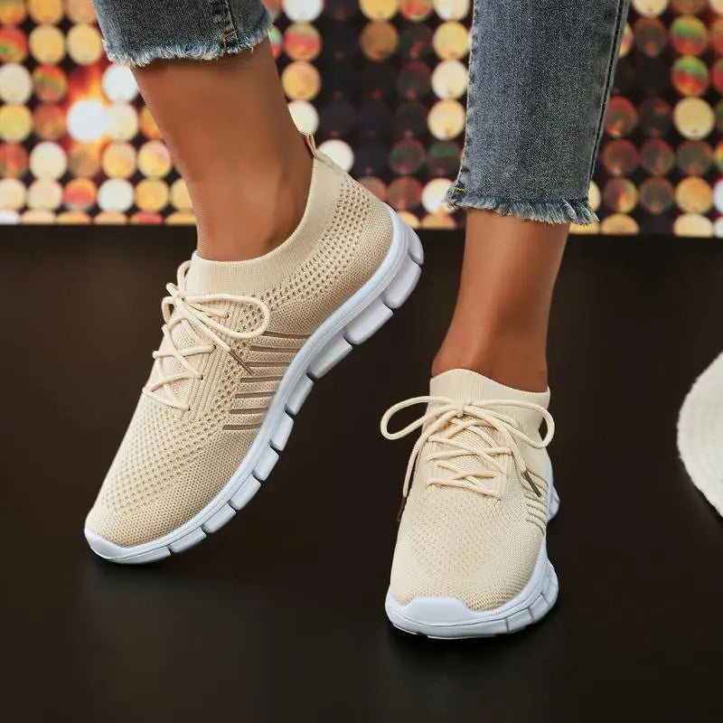 Mesh Breathable Soft Sole Sneakers Lightweight Non-Slip Running Walking Casual Lace Up Flats Shoes - The Clothing Company Sydney