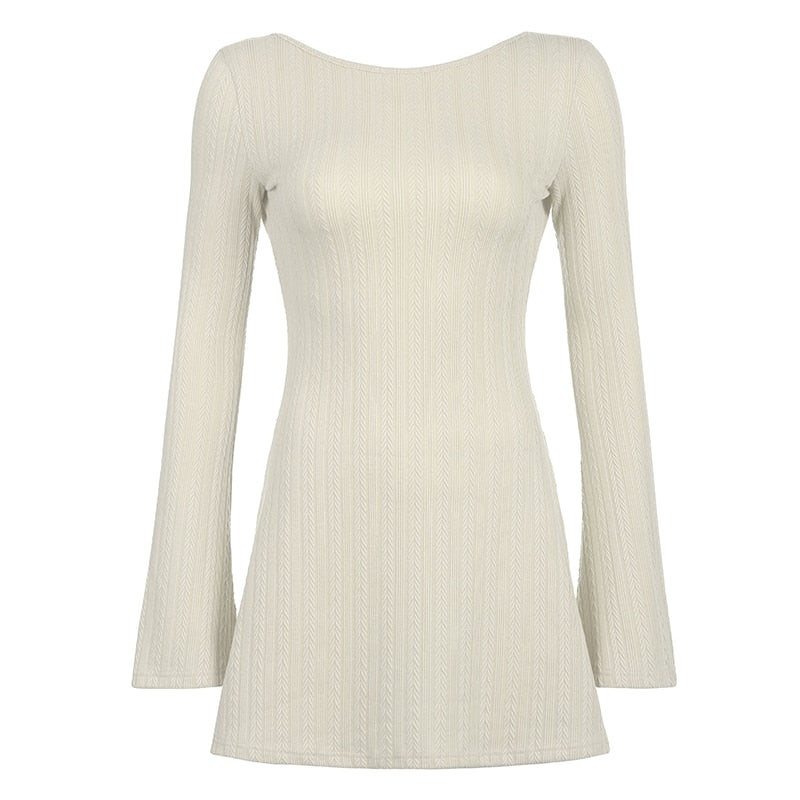 Backless Chic Solid Long Sleeve Autumn Dress Women's Fashion Basic Mini Dresses Slim Elegant Dress The Clothing Company Sydney