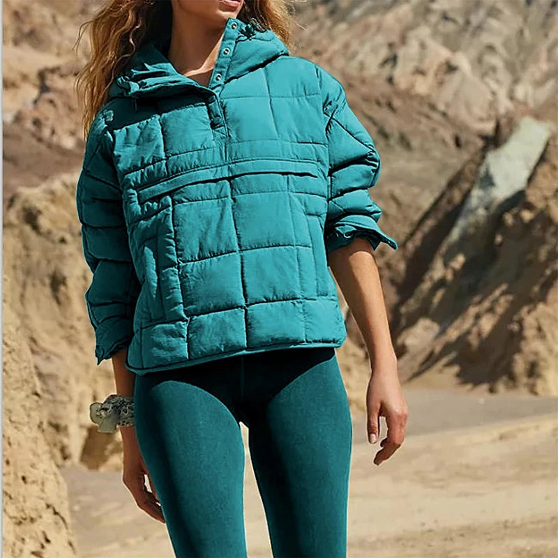 Autumn Winter Padded Jacket For Women Fashion Pockets Long Sleeves Hooded Pullovers Casual Coat - The Clothing Company Sydney