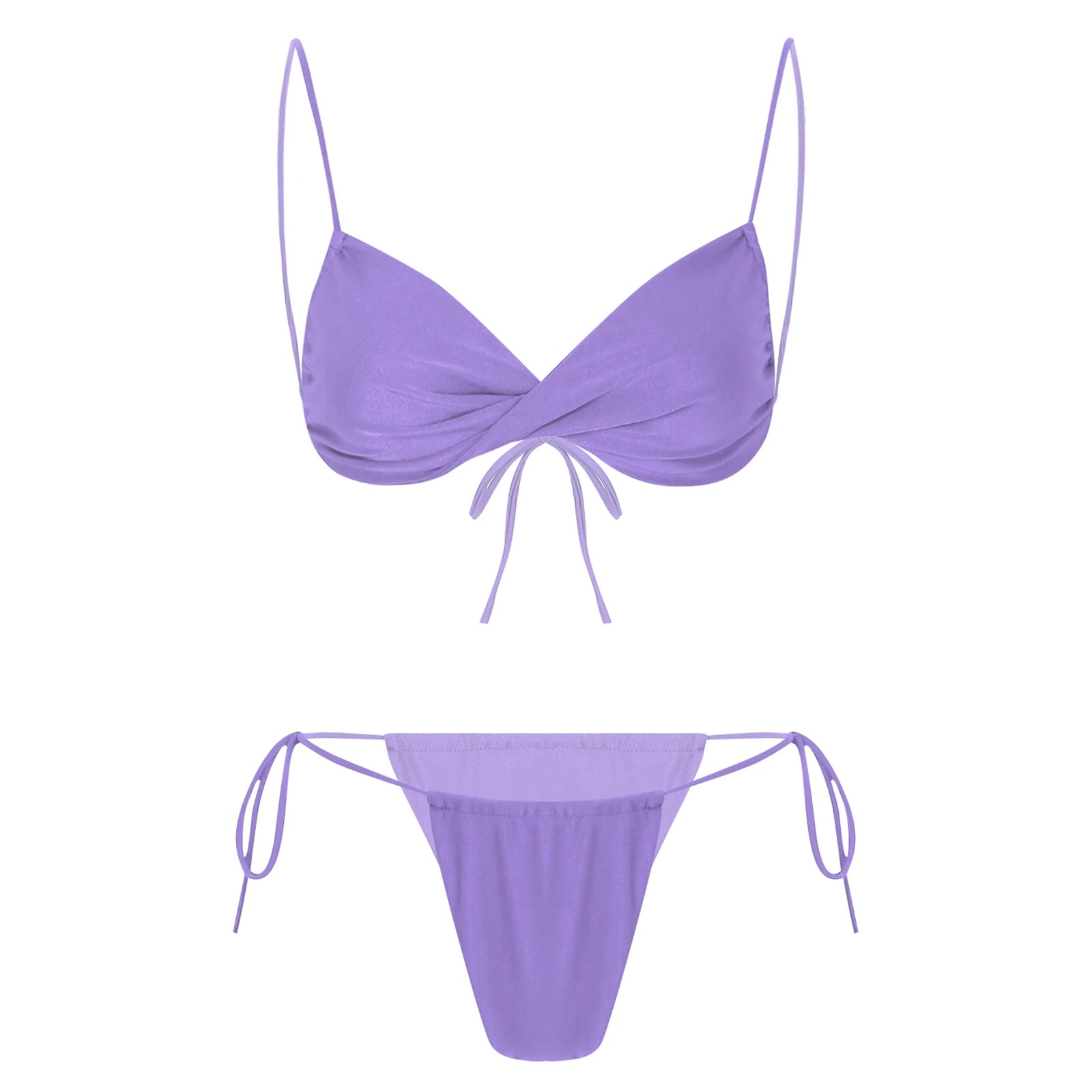 Womens Bikini Set Bathing Suit Pad Free Bra Top with High Cut Thong Briefs Side Tie Tying 2 Piece Swimwear Pool Beach Wear - The Clothing Company Sydney