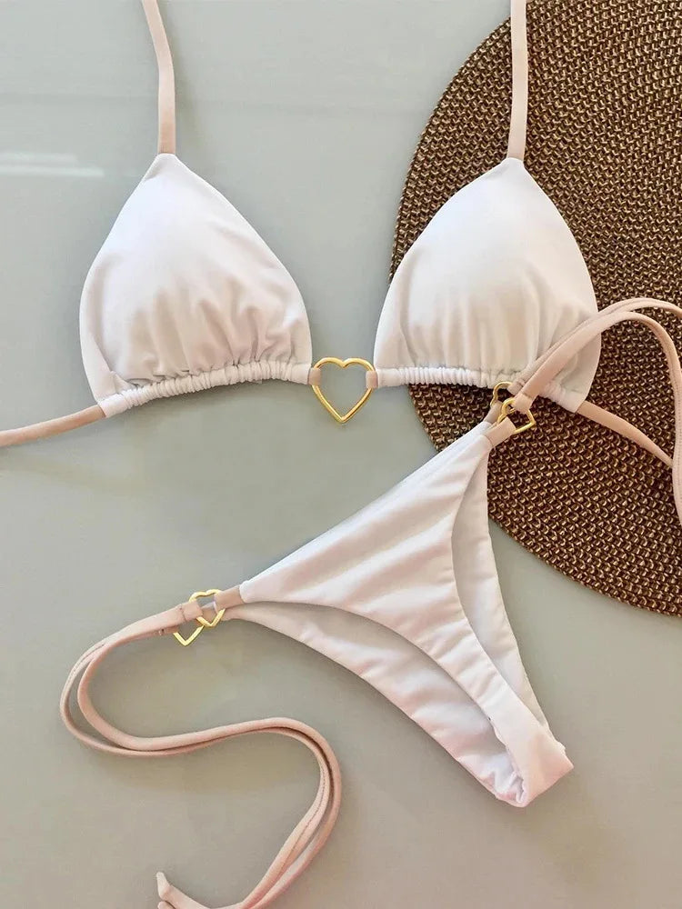 Women's White Bikini Low Waist Lace-up Swimsuit Two-piece Set Swimwear - The Clothing Company Sydney