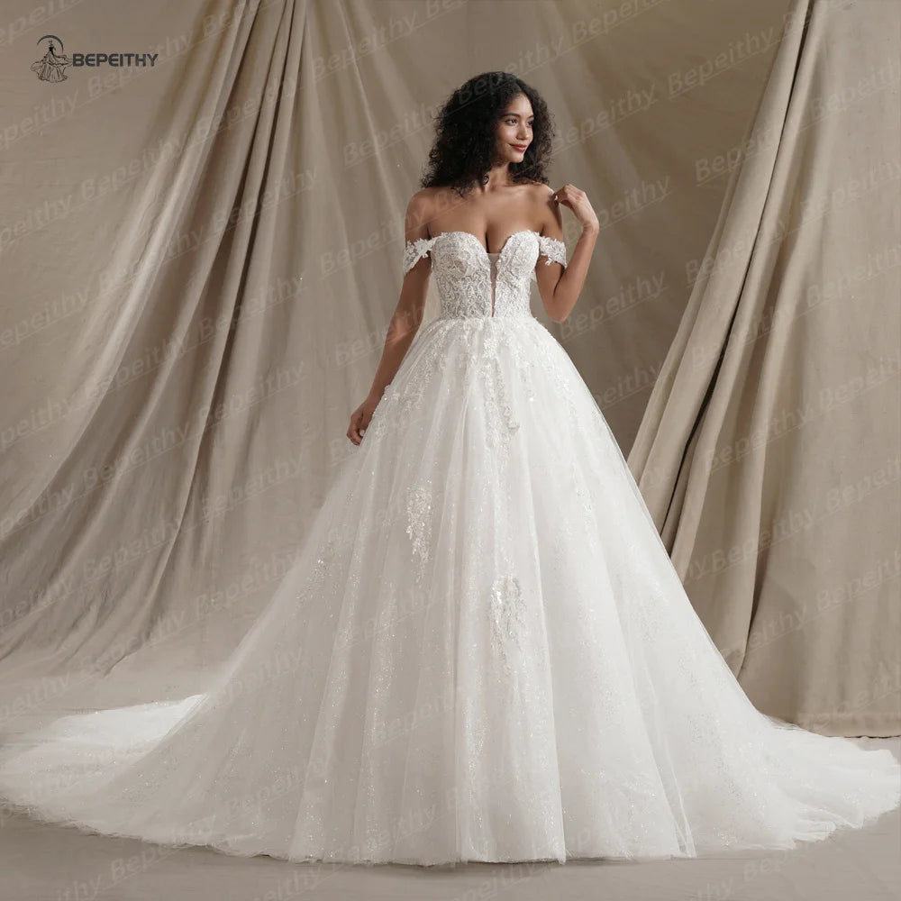 Customized Sweetheart Glitter Princess Wedding Dresses Off Shoulder Ivory Bride Sleeveless Bridal Gown The Clothing Company Sydney