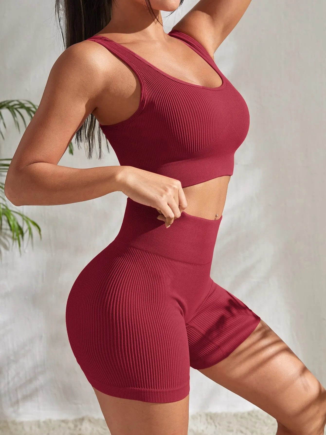 2 Piece Seamless Ribbed Yoga Sets Workout Sets Gym Suits Ribbed Crop Tank High Waist Shorts Outfits Fitness Running Matching Outfit The Clothing Company Sydney