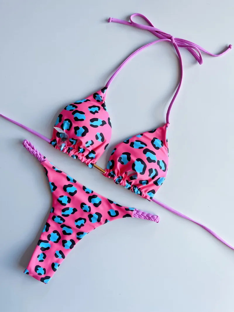 2 Piece Halter Micro Bikini Thong Swimsuit Women's Swimwear Bandage Brazilian Bathing Suit - The Clothing Company Sydney