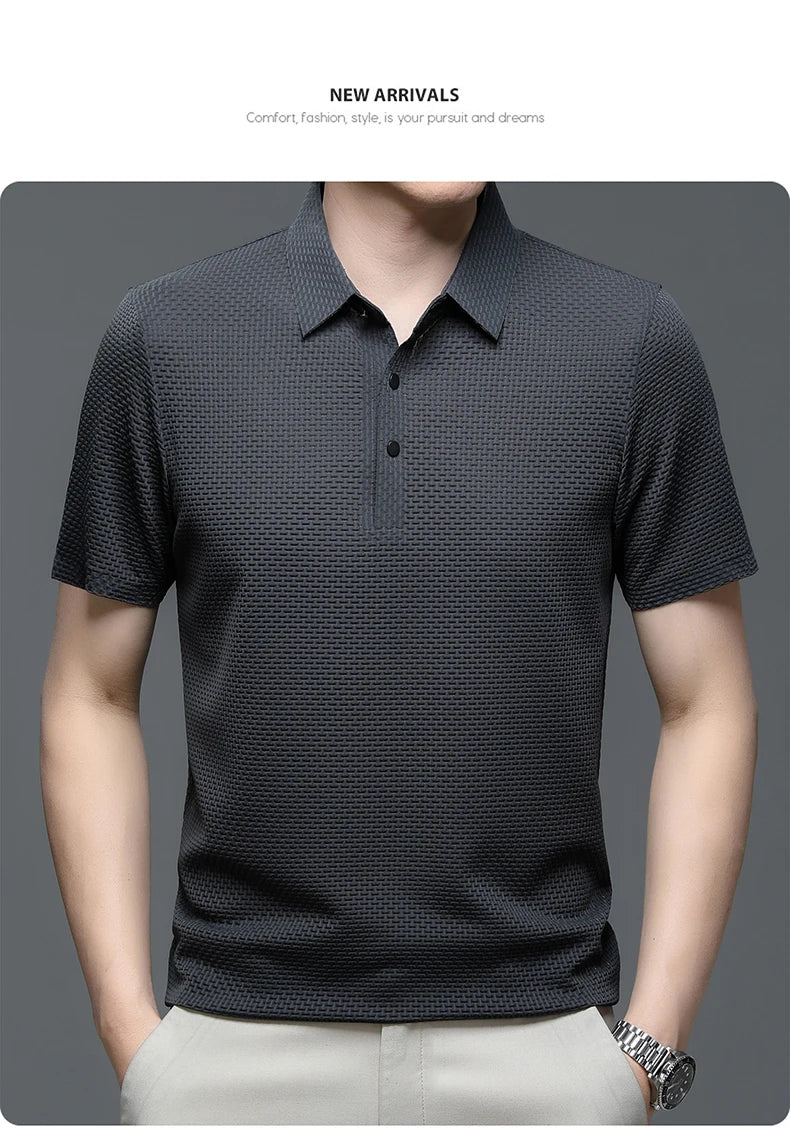 Summer Men's Lop-up Hollow Short-sleeved Polo Shirt Ice Silk Breathable Business Fashion T-Shirt Male Top The Clothing Company Sydney