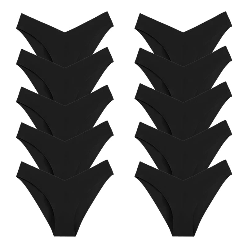 10 Pack Women's Seamless Panties V-Type Drop Waist Female Underwear Ice Silk Underpants Briefs The Clothing Company Sydney