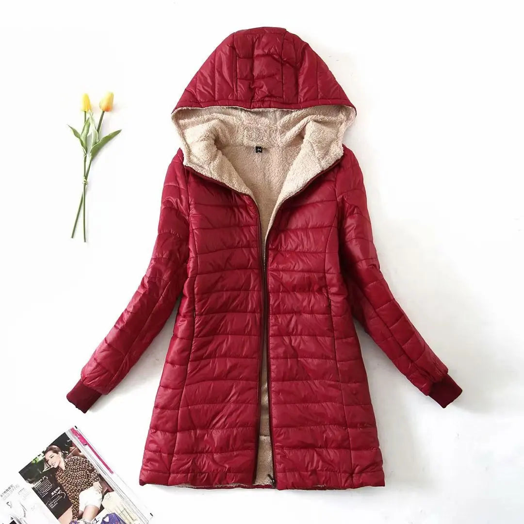 Women's Jacket Winter Mid Length Hooded Fit Plus Fleece Cotton Padded Coat Warm Lamb Fleece Parkas Winter Jackets - The Clothing Company Sydney
