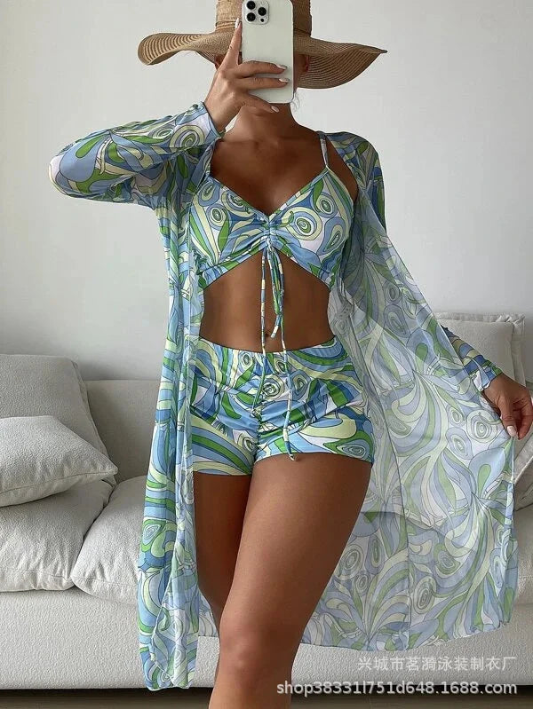 3 Piece Summer Print Swimsuits Tankini Sets Swimwear Beach Wear Bathing Suits Pool Women's Swimming Suit - The Clothing Company Sydney
